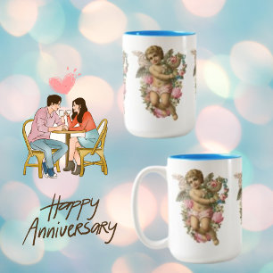 Vintage Angel  Flower Wing  Two-Tone Coffee Mug