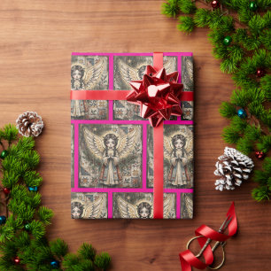 Vintage Angel Folk Art Christmas Wrapping Paper