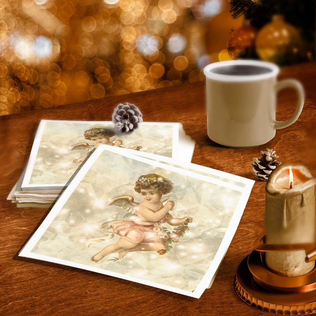 Vintage Angel Glittering Gold V2 ID136 Napkin (Creator Uploaded)
