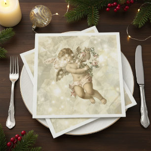 Vintage Angel Glittering Gold V3 ID136 Napkin