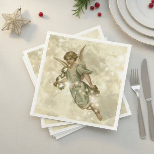 Vintage Angel Glittering Gold V4 ID136 Napkin