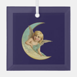 Vintage Angel in Crescent Moon Glass Tree Decoration