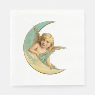 Vintage Angel in Crescent Moon Napkin