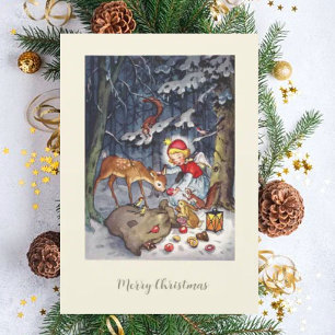 Vintage Angel in the Forest Christmas Holiday Card