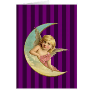 Vintage angel on a crescent moon