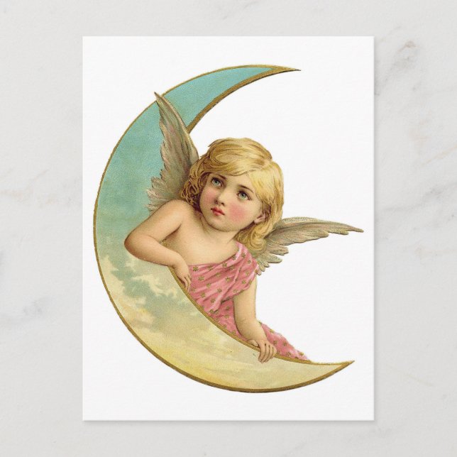 Vintage Angel on Crescent Moon Postcard (Front)