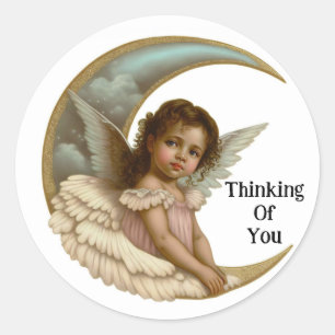 Vintage Angel On Moon Sticker
