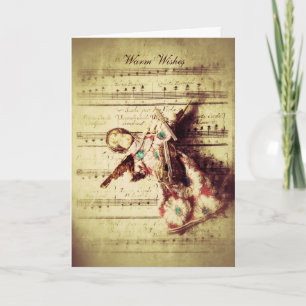 Vintage angel ornament on music Christmas card