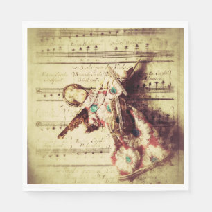 Vintage angel ornament on music napkin