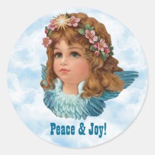Vintage Angel Pink Flowers Custom Sentiment V6 Classic Round Sticker