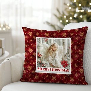 Vintage Angel Red Gold Personalized Best Christmas Cushion