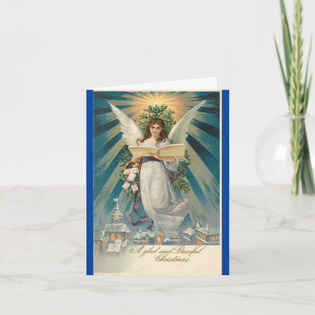 Vintage Angel With Book Holiday Card (Front)