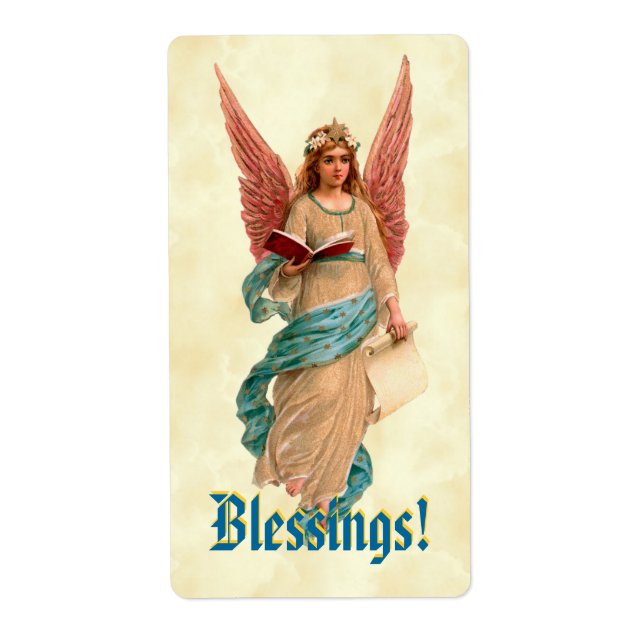 Vintage Angel with Book Pink Wings Blessings (Front)