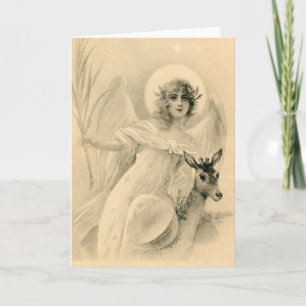 Vintage Angel With Deer Holiday Card