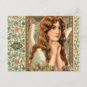 Vintage Angel with Flowers Postcard