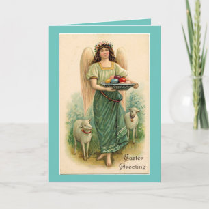 Vintage Angel With Lambs Holiday Card