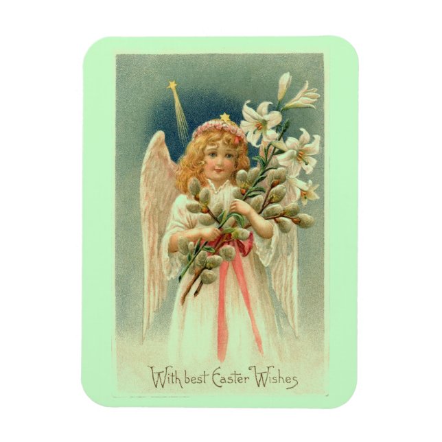 Vintage Angel With Lilies Easter Magnet (Vertical)