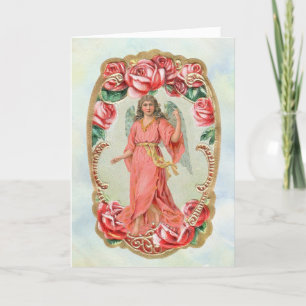 Vintage Angel With Roses Birthday Card