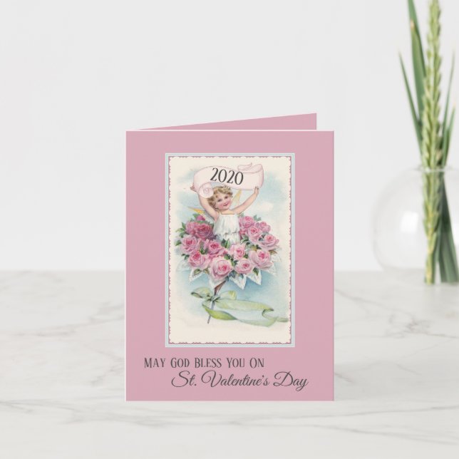 Vintage Angel with Roses Valentines Day Card (Front)
