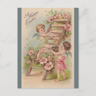Vintage Angels and a Ladder Easter Postcard