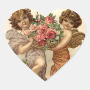 Vintage Angels and Roses Valentine Sticker