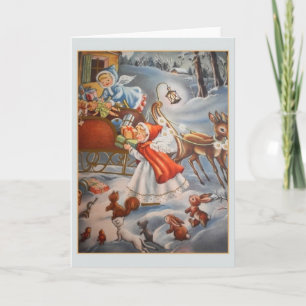 Vintage Angels and Toy Sleigh Christmas Card