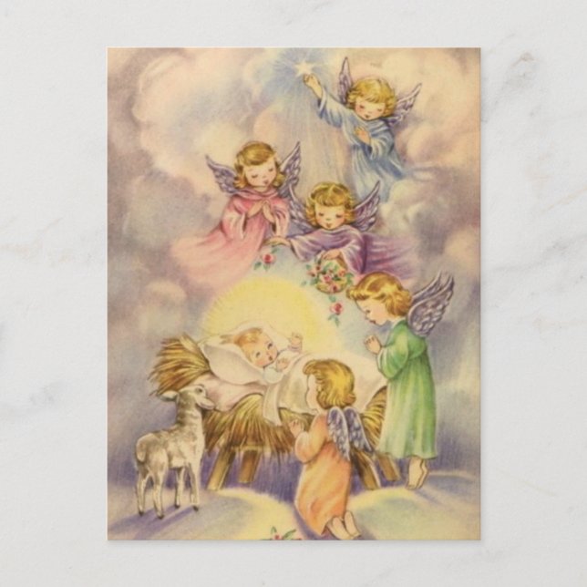 Vintage Angels Around Baby Jesus Postcard (Front)