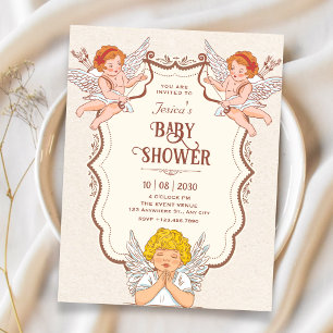 Vintage angels baby shower invitation