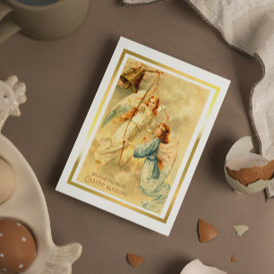 Vintage Angels Bells Gold Frame Easter Blessing Holiday Postcard