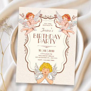 Vintage angels birthday invitation