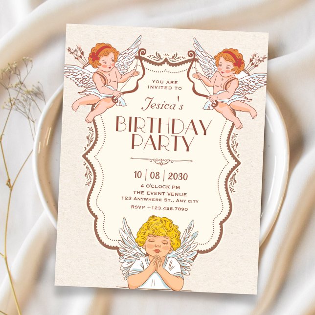 Vintage angels birthday invitation (Creator Uploaded)