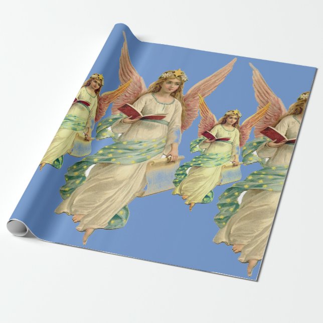 VINTAGE ANGELS BLUE Wrapping Paper (Unrolled)