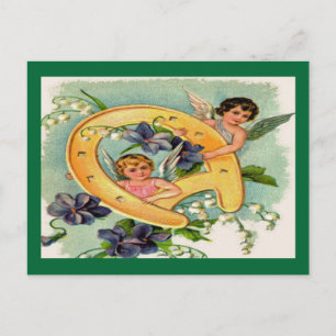 Vintage Angels Bringing Luck Birthday Postcard