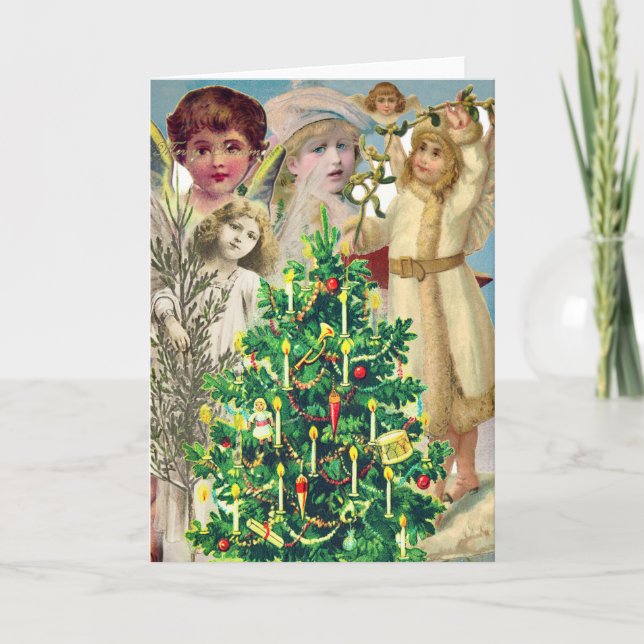 VINTAGE ANGELS CELEBRATING CHRISTMAS GREETING CARD (Front)