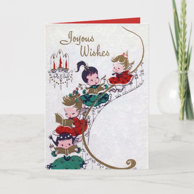 Vintage Angels Christmas retro add message card (Front)