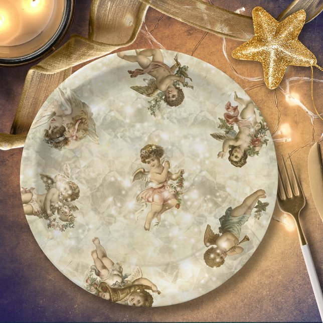 Vintage Angels Glittering Gold ID136 Paper Plate (Creator Uploaded)