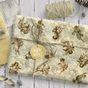 Vintage Angels Glittering Gold ID136 Wrapping Paper