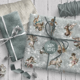 Vintage Angels Glittering Silver ID136 Wrapping Paper