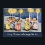 Vintage Angels Holding Candles Christmas Postcard<br><div class="desc">This postcard features a vintage illustration of angels holding candles and greetings for a merry Christmas and a Happy New Year.

Enjoy your new Vintage Angels Holding Candles Christmas Postcard!</div>