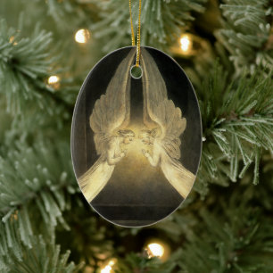 Vintage Angels Hovering Over Jesus Christ Ceramic Tree Decoration