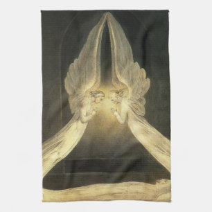 Vintage Angels Hovering Over Jesus Christ Tea Towel