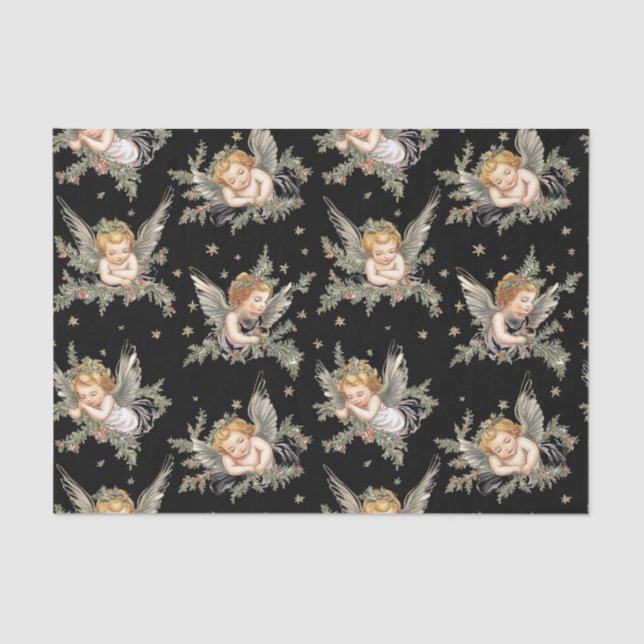 Vintage angels pattern black tissue paper (Front)