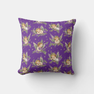 Vintage angels pattern purple cushion