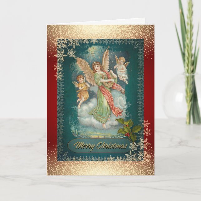Vintage Angels Snowflakes Holiday Card (Front)