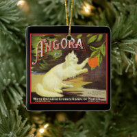 Vintage Angora White Cat Citrus Fruit Label