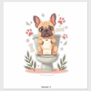 Vintage Angry French Bulldog Holding Toilet Paper 
