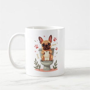 Vintage Angry French Bulldog Holding Toilet Paper  Coffee Mug