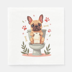 Vintage Angry French Bulldog Holding Toilet Paper Napkin
