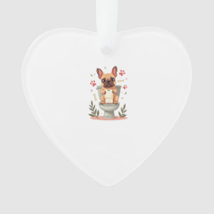 Vintage Angry French Bulldog Holding Toilet Paper  Ornament