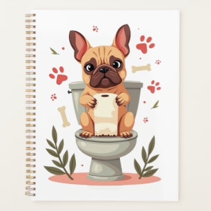 Vintage Angry French Bulldog Holding Toilet Paper  Planner